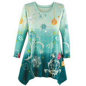 New XXL Sparkling Sequin Snowflakes Ornaments Christmas Holiday SharkBite Tunic